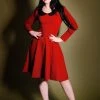 Final Sale - Madison Long Sleeve Dress In Oxblood Ponte With Black Contrast Collar | Pinup Couture