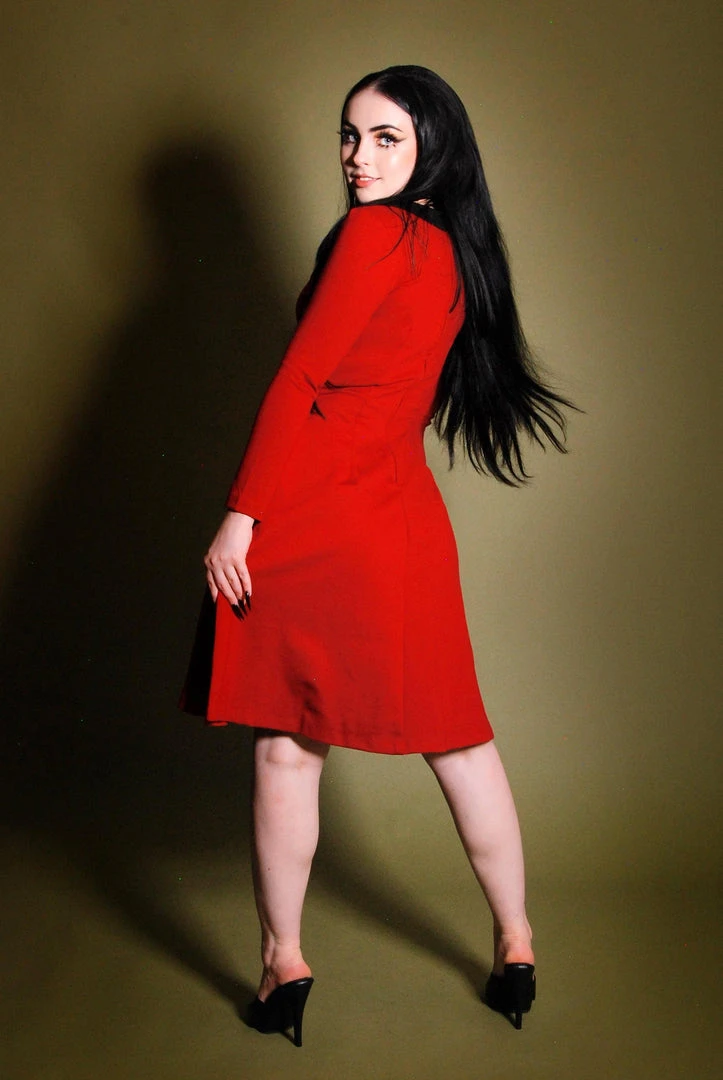 Final Sale - Madison Long Sleeve Dress In Oxblood Ponte With Black Contrast Collar | Pinup Couture 4 Final Sale - Madison Long Sleeve Dress In Oxblood Ponte With Black Contrast Collar | Pinup Couture