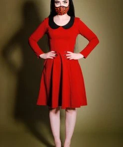 Final Sale - Madison Long Sleeve Dress In Oxblood Ponte With Black Contrast Collar | Pinup Couture 9 Final Sale - Madison Long Sleeve Dress In Oxblood Ponte With Black Contrast Collar | Pinup Couture