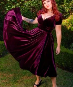 Final Sale - Lilith Swing Dress In Eggplant Velvet | Laura Byrnes Design Shop All In-Stock Items By Size