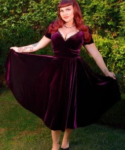 Final Sale - Lilith Swing Dress In Eggplant Velvet | Laura Byrnes Design Shop All In-Stock Items By Size