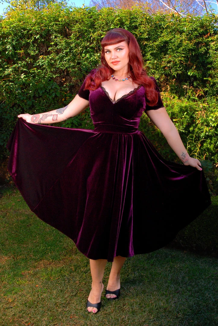 Final Sale - Lilith Swing Dress In Eggplant Velvet | Laura Byrnes Design Shop All In-Stock Items By Size 4 Final Sale - Lilith Swing Dress In Eggplant Velvet | Laura Byrnes Design Shop All In-Stock Items By Size