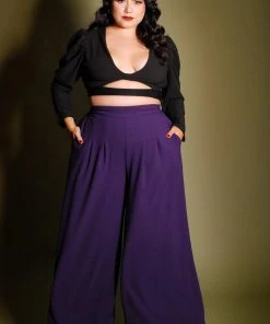Dietrich Vintage Wide Leg Palazzo Pants In Purple Crepe 32" Inseam | Laura Byrnes Design