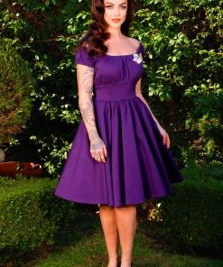 Peasant Dress In Purple Ponte | Pinup Couture What's New, Pussycat?