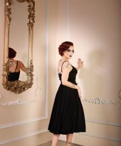 Final Sale - Amalie Ballerina Swing Dress In Solid Black Crepe | Pinup Couture