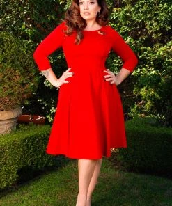 Sabrina Swing Dress In Red Ponte | Laura Byrnes Design