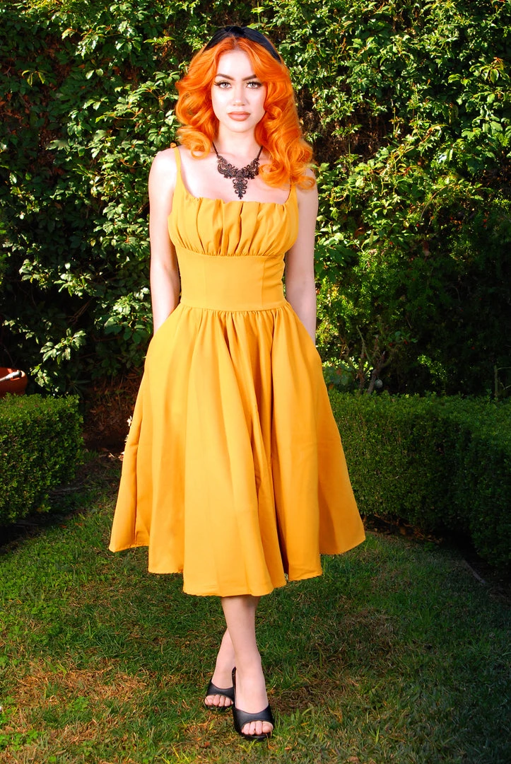 Holly Swing Dress In Mustard Gabardine | Pinup Couture What's New, Pussycat? 4 Holly Swing Dress In Mustard Gabardine | Pinup Couture What's New, Pussycat?