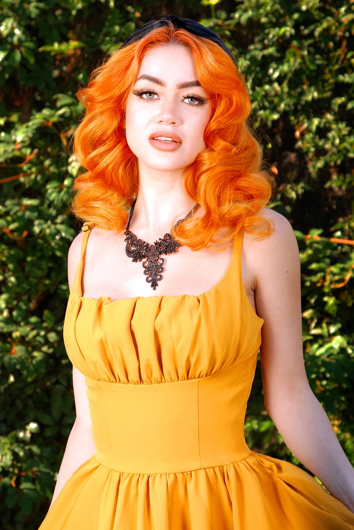 Holly Swing Dress In Mustard Gabardine | Pinup Couture What's New, Pussycat? 5 Holly Swing Dress In Mustard Gabardine | Pinup Couture What's New, Pussycat?