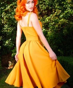 Holly Swing Dress In Mustard Gabardine | Pinup Couture What's New, Pussycat?