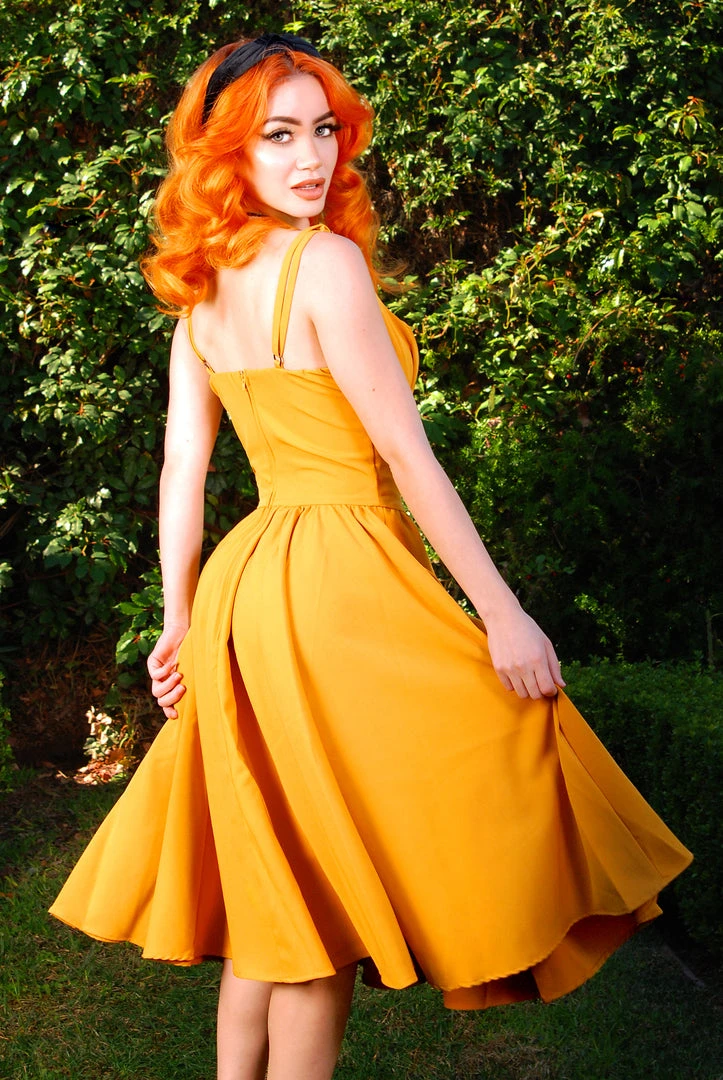 Holly Swing Dress In Mustard Gabardine | Pinup Couture What's New, Pussycat? 3 Holly Swing Dress In Mustard Gabardine | Pinup Couture What's New, Pussycat?