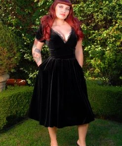 Lilith Swing Dress In Black Velvet | Laura Byrnes Design
