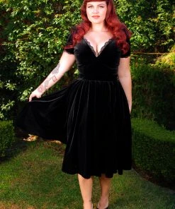 Lilith Swing Dress In Black Velvet | Laura Byrnes Design