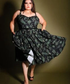 LBHM What's New, Pussycat? Linda Dress In Black Garden Of Eden Snake Print | Laura Byrnes & Hope Johnstun