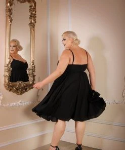 Final Sale - Amalie Ballerina Swing Dress In Solid Black Crepe | Pinup Couture