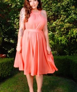 Pinupgirlclothing.com Final Sale - Maybelle Gathered Swing Dress In Solid Peach | Laura Byrnes