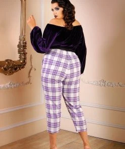 Pinup Girl Clothing Shop All In-Stock Items By Size Final Sale - Swann Long Sleeve Peasant Top In Purple Stretch Velvet | Pinup Couture