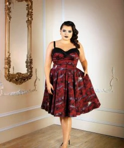 LBHM Final Sale - Stephanie Swing Dress In Burgundy Victorian Bats | Laura Byrnes & Hope Morrison