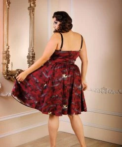 LBHM Final Sale - Stephanie Swing Dress In Burgundy Victorian Bats | Laura Byrnes & Hope Morrison