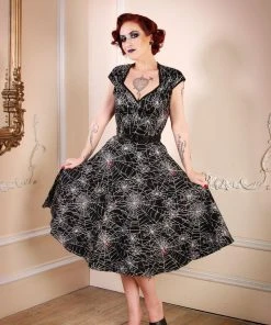 Pinupgirlclothing.com Shop All In-Stock Items By Size Final Sale - Heidi Vintage A-Line Dress In Black Widow Spiderweb Cotton Sateen | Pinup Couture 11 Pinupgirlclothing.com Shop All In-Stock Items By Size Final Sale - Heidi Vintage A-Line Dress In Black Widow Spiderweb Cotton Sateen | Pinup Couture