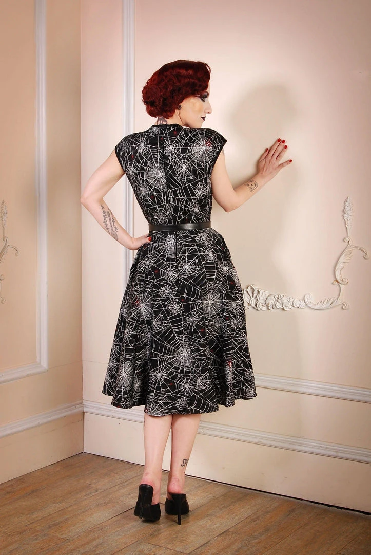 Pinupgirlclothing.com Shop All In-Stock Items By Size Final Sale - Heidi Vintage A-Line Dress In Black Widow Spiderweb Cotton Sateen | Pinup Couture 6 Pinupgirlclothing.com Shop All In-Stock Items By Size Final Sale - Heidi Vintage A-Line Dress In Black Widow Spiderweb Cotton Sateen | Pinup Couture