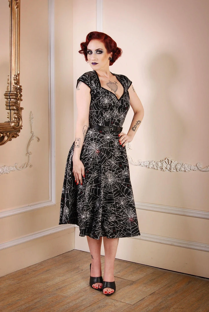 Pinupgirlclothing.com Final Sale - Heidi Vintage A-Line Dress In Black Widow Spiderweb Cotton Sateen | Pinup Couture 8 Pinupgirlclothing.com Final Sale - Heidi Vintage A-Line Dress In Black Widow Spiderweb Cotton Sateen | Pinup Couture