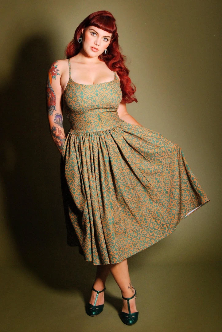 LBHM Final Sale - Jenny Vintage Day Dress In Gold Medallions Crepe | Laura Byrnes & Hope Johnstun Shop All In-Stock Items By Size 4 LBHM Final Sale - Jenny Vintage Day Dress In Gold Medallions Crepe | Laura Byrnes & Hope Johnstun Shop All In-Stock Items By Size