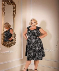 Pinupgirlclothing.com Final Sale - Heidi Vintage A-Line Dress In Black Widow Spiderweb Cotton Sateen | Pinup Couture 15 Pinupgirlclothing.com Final Sale - Heidi Vintage A-Line Dress In Black Widow Spiderweb Cotton Sateen | Pinup Couture