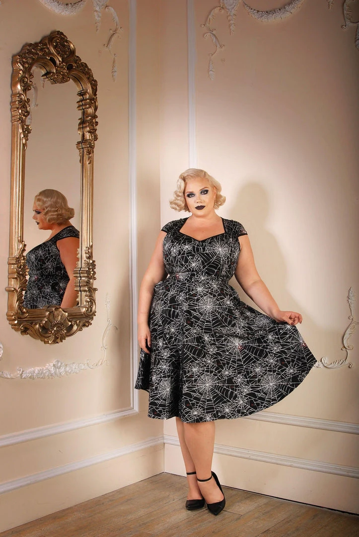 Pinupgirlclothing.com Final Sale - Heidi Vintage A-Line Dress In Black Widow Spiderweb Cotton Sateen | Pinup Couture 7 Pinupgirlclothing.com Final Sale - Heidi Vintage A-Line Dress In Black Widow Spiderweb Cotton Sateen | Pinup Couture