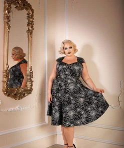 Pinupgirlclothing.com Shop All In-Stock Items By Size Final Sale - Heidi Vintage A-Line Dress In Black Widow Spiderweb Cotton Sateen | Pinup Couture 13 Pinupgirlclothing.com Shop All In-Stock Items By Size Final Sale - Heidi Vintage A-Line Dress In Black Widow Spiderweb Cotton Sateen | Pinup Couture