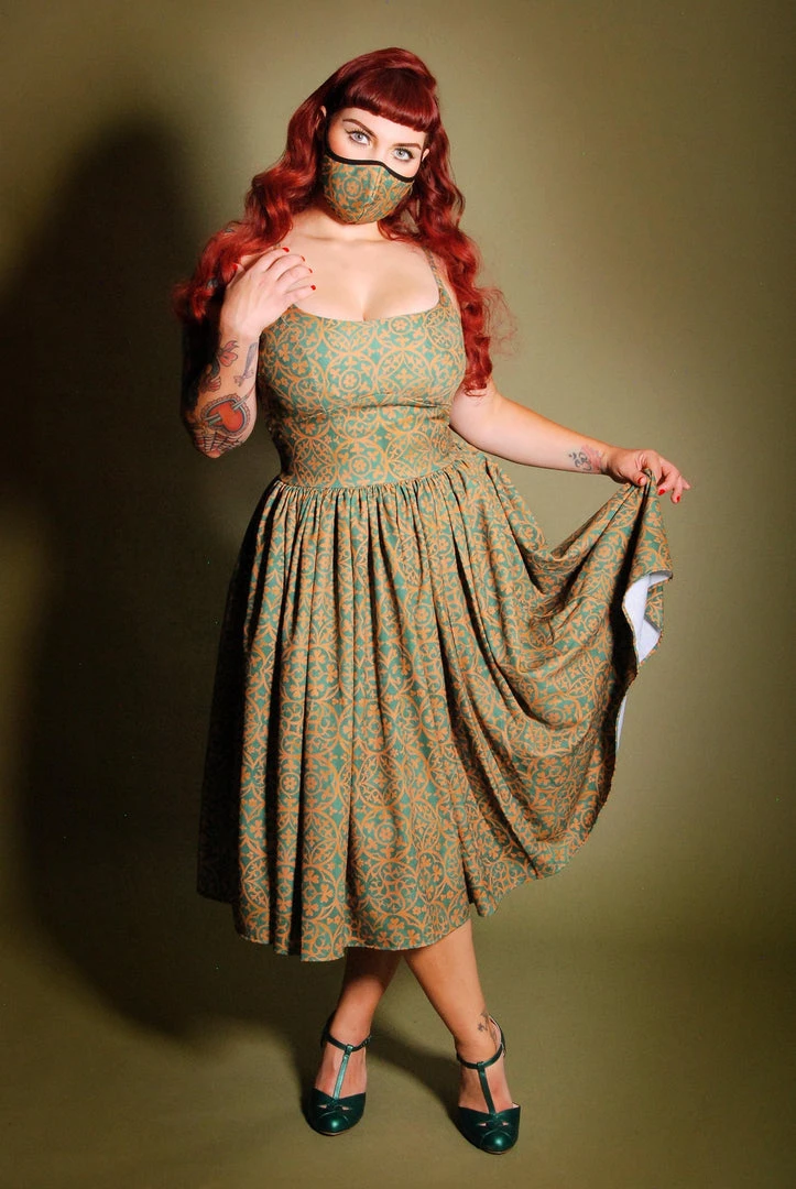 LBHM Final Sale - Jenny Vintage Day Dress In Gold Medallions Crepe | Laura Byrnes & Hope Johnstun Shop All In-Stock Items By Size 5 LBHM Final Sale - Jenny Vintage Day Dress In Gold Medallions Crepe | Laura Byrnes & Hope Johnstun Shop All In-Stock Items By Size