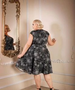 Pinupgirlclothing.com Final Sale - Heidi Vintage A-Line Dress In Black Widow Spiderweb Cotton Sateen | Pinup Couture