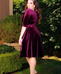 Laura Byrnes Design Final Sale - Monica Swing Dress In Eggplant Velvet | Laura Byrnes