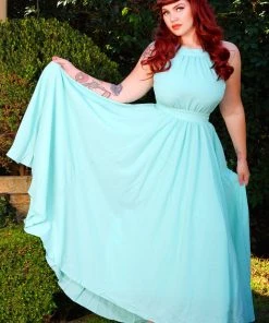 Laura Byrnes Design Shop All In-Stock Items By Size Final Sale - Maybelle Vintage 70's Maxi Dress In Solid Mint | Laura Byrnes