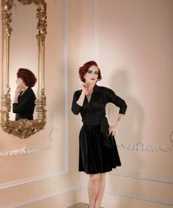 Couture For Every Body Final Sale - Vintage 3/4 Sleeve Wrap Top In Solid Black Cotton Sateen | Pinup Couture
