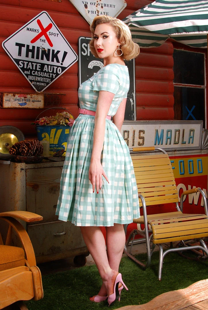 LBHM Shop All In-Stock Items By Size Final Sale - The Gena Vintage Day Dress In Sage Green Gingham Cotton Sateen | Laura Byrnes & Hope Morrison 4 LBHM Shop All In-Stock Items By Size Final Sale - The Gena Vintage Day Dress In Sage Green Gingham Cotton Sateen | Laura Byrnes & Hope Morrison