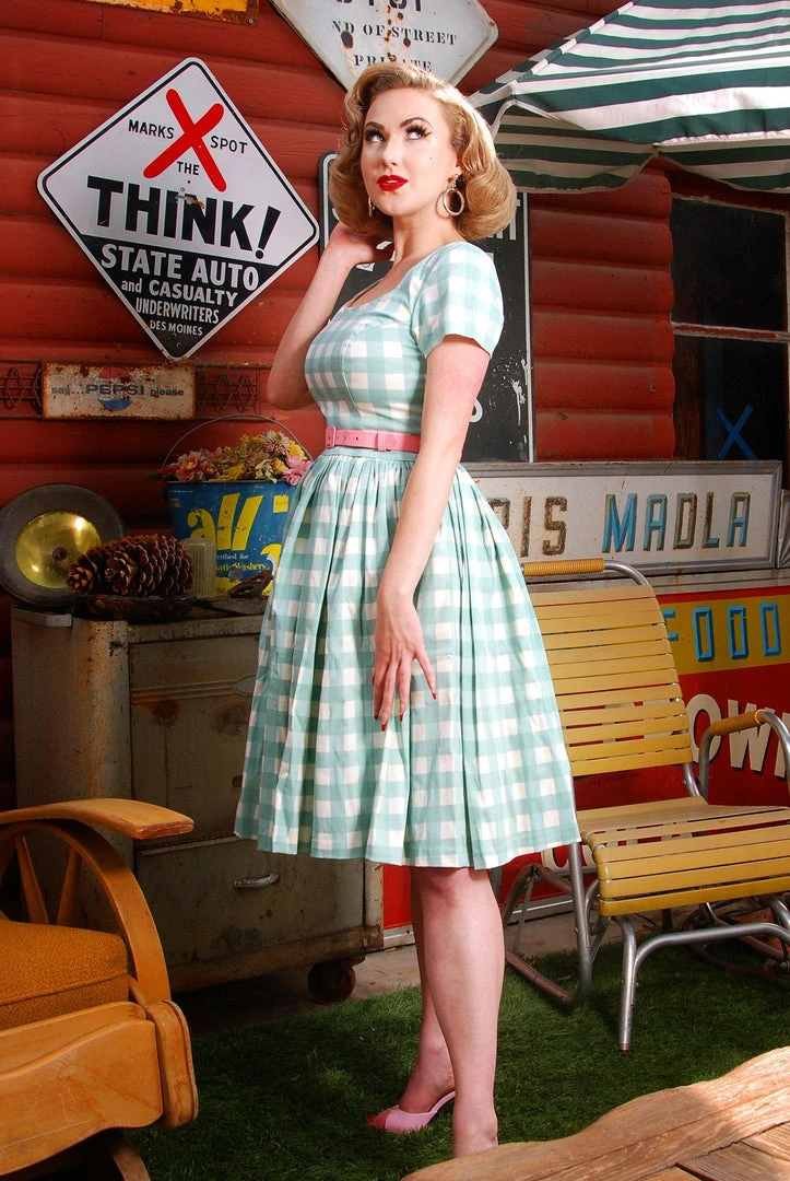 LBHM Shop All In-Stock Items By Size Final Sale - The Gena Vintage Day Dress In Sage Green Gingham Cotton Sateen | Laura Byrnes & Hope Morrison 7 LBHM Shop All In-Stock Items By Size Final Sale - The Gena Vintage Day Dress In Sage Green Gingham Cotton Sateen | Laura Byrnes & Hope Morrison