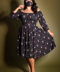 LBHM Final Sale - Marie-Thérèse Peasant Dress In Halloween Skull Lace Crepe | Laura Byrnes & Hope Johnstun Shop All In-Stock Items By Size