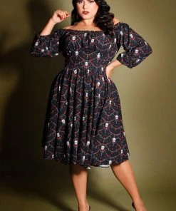 LBHM Final Sale - Marie-Thérèse Peasant Dress In Halloween Skull Lace Crepe | Laura Byrnes & Hope Johnstun Shop All In-Stock Items By Size