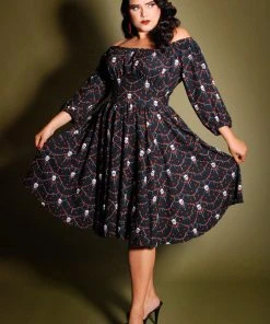 LBHM Final Sale - Marie-Thérèse Peasant Dress In Halloween Skull Lace Crepe | Laura Byrnes & Hope Johnstun