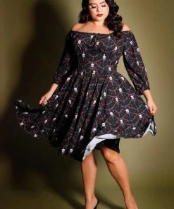 LBHM Final Sale - Marie-Thérèse Peasant Dress In Halloween Skull Lace Crepe | Laura Byrnes & Hope Johnstun Shop All In-Stock Items By Size