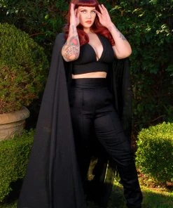Rubber Ducky Shop All In-Stock Items By Size COMING SOON - Gothic Glamour Crop Top In Black With Floor Length Sheer Cape Sleeves