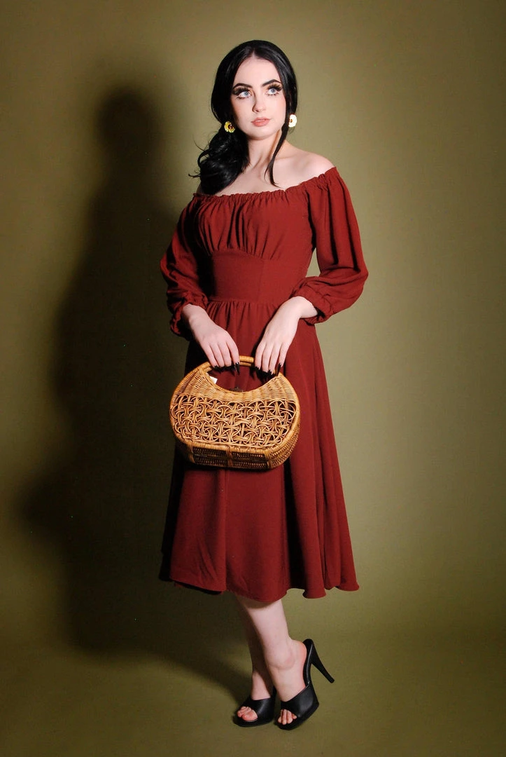 Marie-Thérèse Peasant Dress In Merlot Poly Crepe | Pinup Couture 5 Marie-Thérèse Peasant Dress In Merlot Poly Crepe | Pinup Couture