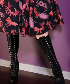 Pleaser Tura Lace Up Knee High Boot In Black Vegan Patent Leather