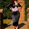 What's New, Pussycat? Mona Wiggle Dress In Black Satin | Pinup Couture
