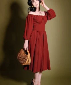Marie-Thérèse Peasant Dress In Merlot Poly Crepe | Pinup Couture 13 Marie-Thérèse Peasant Dress In Merlot Poly Crepe | Pinup Couture