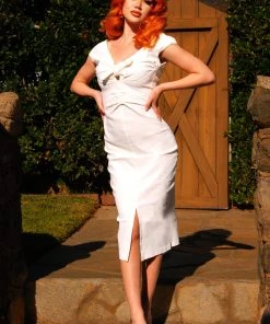 Final Sale - Dixiefried Niagara Wiggle Dress In Solid White Stretch Bengaline