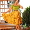 LBHM Final Sale - Doris Vintage Swing Skirt In Mustard Spanish Fans | Laura Byrnes & Hope Johnstun