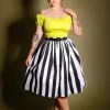 What's New, Pussycat? Bella Vintage Gathered Swing Skirt In Black And White Mark Stripe Cotton Sateen | Pinup Couture