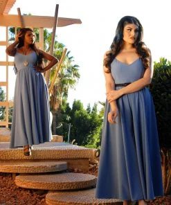 Shop All In-Stock Items By Size Final Sale - Amalie Ballerina Daytime Maxi Gown In Smoke Blue | Pinup Couture