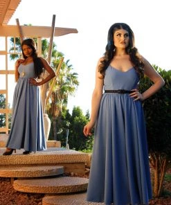 Shop All In-Stock Items By Size Final Sale - Amalie Ballerina Daytime Maxi Gown In Smoke Blue | Pinup Couture